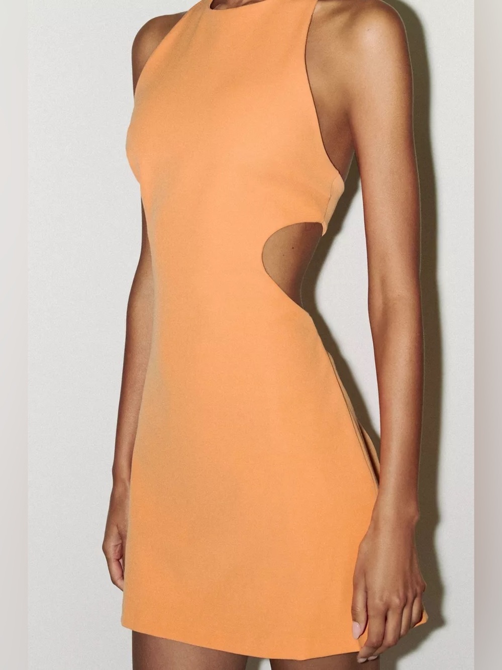 Zara Peach-Orange Asymmetrical Cutout Mini Dress